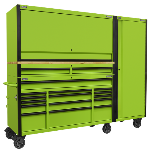 [AP6115BECOMBO2] Superline PRO® Black Edition Mobile Trolley with Wooden Worktop, Hutch, 2 Drawer Riser & Side Locker 15 Drawer 1549mm
