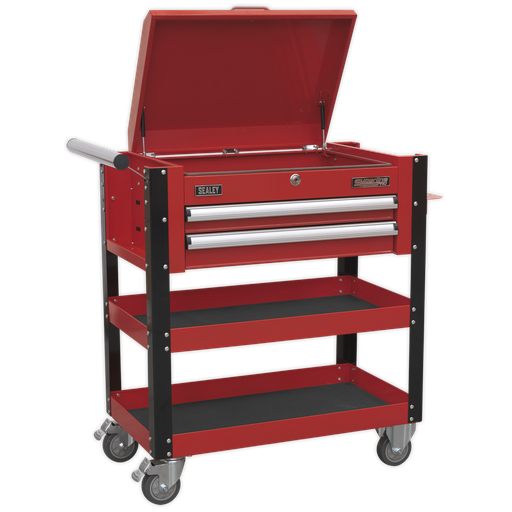 [AP760M] Superline PRO® Heavy-Duty Mobile Tool & Parts Trolley with Lockable Top & 2 Drawers - Red