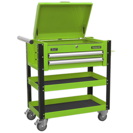 [AP760MHV] Superline PRO® Heavy-Duty Mobile Tool & Parts Trolley with Lockable Top & 2 Drawers - Green