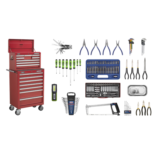 [APCOMBOBBTK57] Superline PRO® Topchest & Rollcab Combination 15 Drawer with 148pc Tool Kit - Red