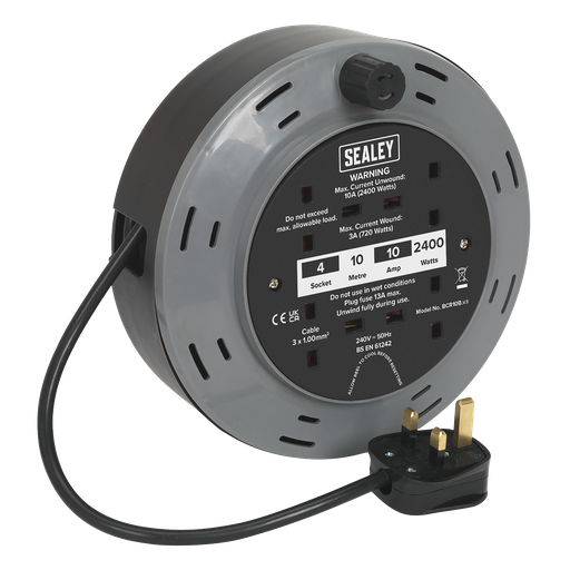 [BCR10B] 10m Cassette Type Cable Reel with Thermal Trip 4 x 230V