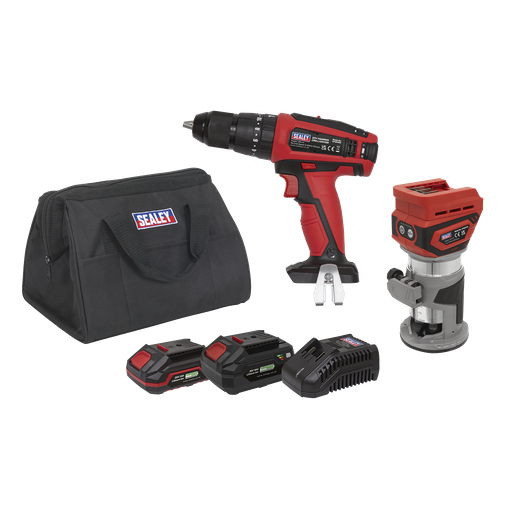 [CP20VCOMBO12] 2 x SV20 Series Cordless Router & Combi Drill Kit 20V - 2 Batteries