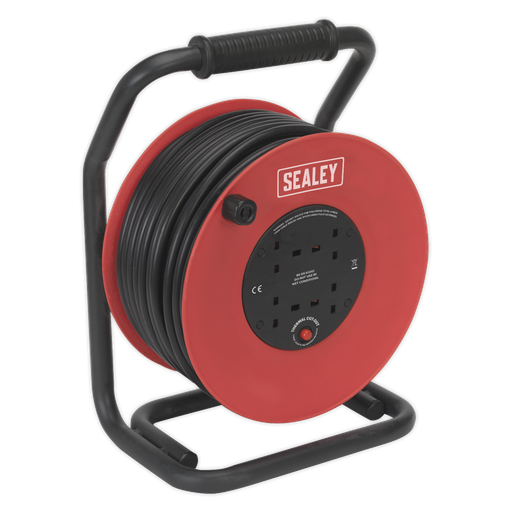 [CR25025] 50m Heavy-Duty Cable Reel with Thermal Trip 4 x 230V