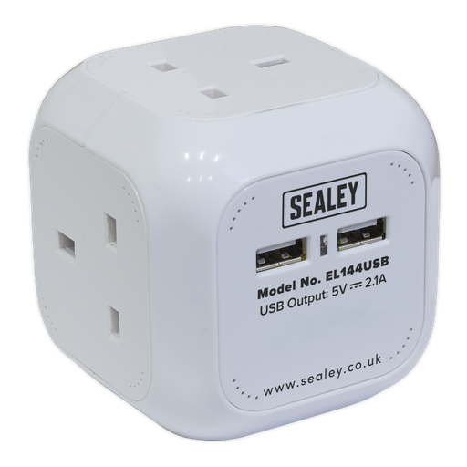 [EL144USB] 1.4m Extension Cable Cube 4 x 230V & 2 x USB Sockets - White