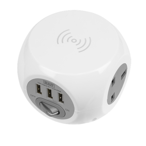 [EL144WC] 1.4m Extension Cable Cube & Wireless Charging Pad 3 x 230V & 3 x USB Sockets