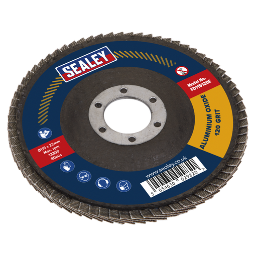 [FD115120E] 115mm Aluminium Oxide Flap Disc 120Grit 22mm Bore