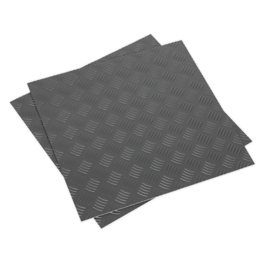 [FT1S] Vinyl Floor Tile with Peel & Stick Backing Silver Treadplate - Pack of 16