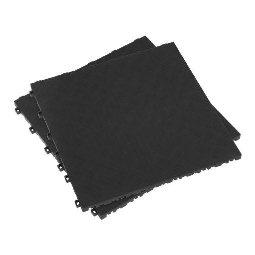 [FT3B] Polypropylene Floor Tile 400 x 400mm, Black Treadplate - Pack of 9