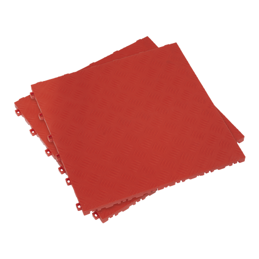[FT3R] Polypropylene Floor Tile 400 x 400mm, Red Treadplate - Pack of 9