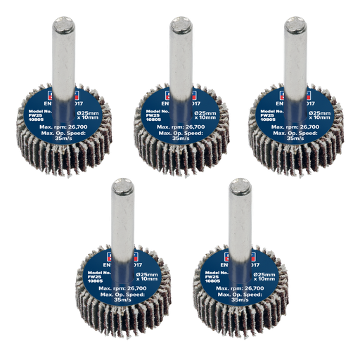 [FW2510805] 25 x 10mm Abrasive Flap Wheel on 6mm Shaft 80Grit - Pack of 5
