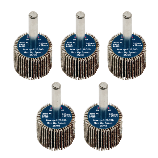 [FW2520605] 25 x 20mm Abrasive Flap Wheel on 6mm Shaft 60Grit - Pack of 5