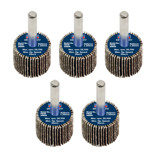 [FW2520805] 25 x 20mm Abrasive Flap Wheel on 6mm Shaft 80Grit - Pack of 5