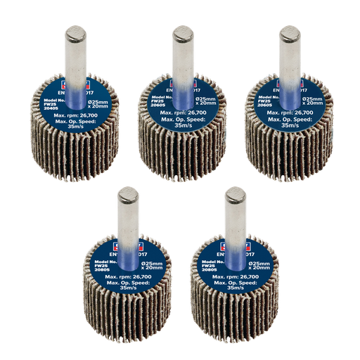 [FW2520ASS] 25 x 20mm Abrasive Flap Wheel on 6mm Shaft Assorted Grit - Pack of 5