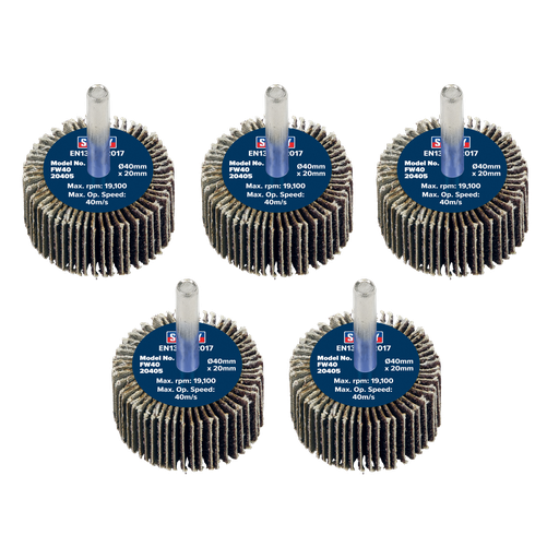 [FW4020405] 40 x 20mm Abrasive Flap Wheel on 6mm Shaft 40Grit - Pack of 5