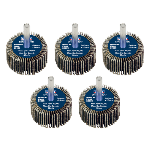 [FW4020605] 40 x 20mm Abrasive Flap Wheel on 6mm Shaft 60Grit - Pack of 5