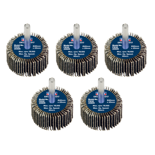 [FW4020ASS] 40 x 20mm Abrasive Flap Wheel on 6mm Shaft Assorted Grit - Pack of 5