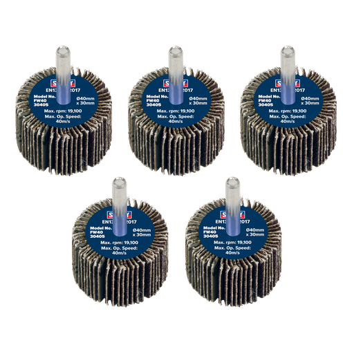 [FW4030405] 40 x 30mm Abrasive Flap Wheel on 6mm Shaft 40Grit - Pack of 5