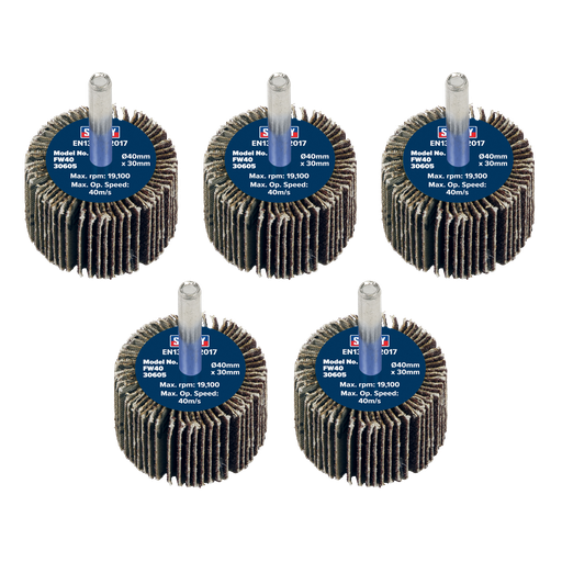 [FW4030605] 40 x 30mm Abrasive Flap Wheel on 6mm Shaft 60Grit - Pack of 5