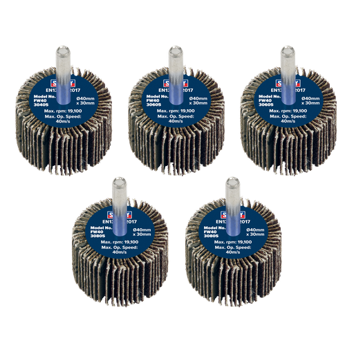[FW4030ASS] 40 x 30mm Abrasive Flap Wheel on 6mm Shaft Assorted Grit - Pack of 5