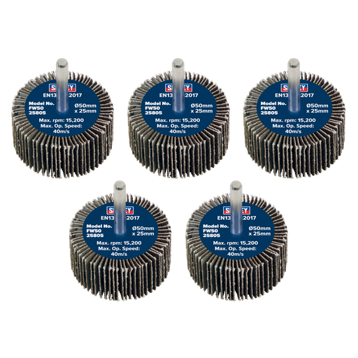 [FW5025805] 50 x 25mm Abrasive Flap Wheel on 6mm Shaft 80Grit - Pack of 5