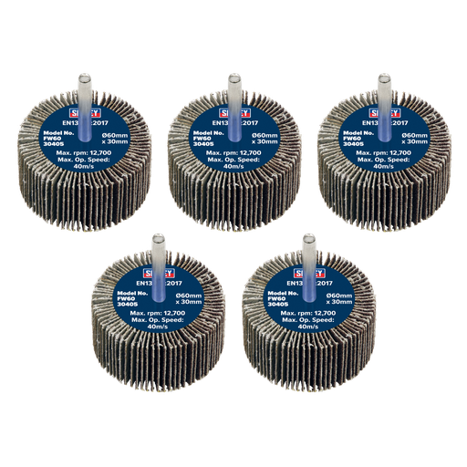 [FW6030405] 60 x 30mm Abrasive Flap Wheel on 6mm Shaft 40Grit - Pack of 5