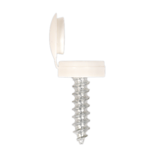 [NPW50] Numberplate Screw with Flip Cap 4.2 x 19mm, White - Pack of 50
