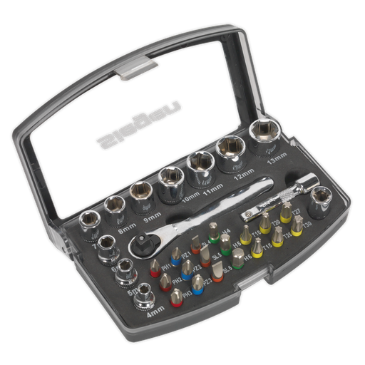 [S01036] Siegen Socket & Bit Set 1/4"Sq Drive 31pc