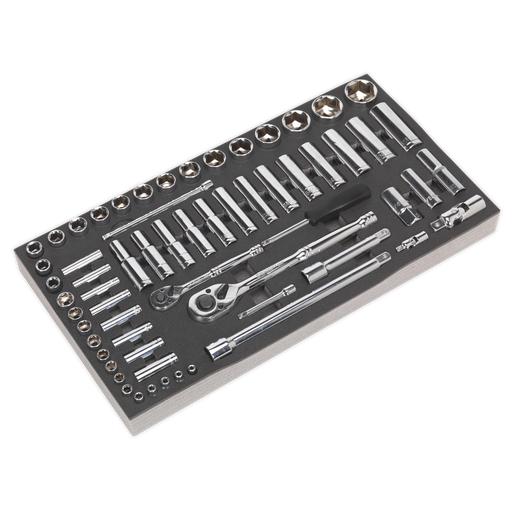 [S01122] Siegen Socket Set with Tool Tray 1/4" & 1/2"Sq Drive 62pc