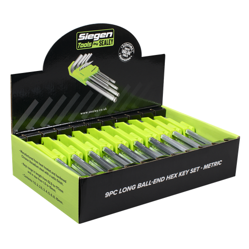 [S01263] Siegen Long Ball-End Hex Key Set 9pc - Display Box of 10