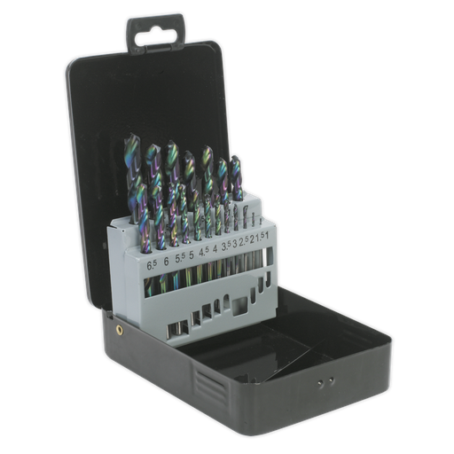 [S0868] Siegen HSS Edge Ground Drill Bit Set 19pc - DIN 338
