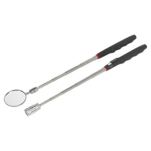 [S0941] Siegen Telescopic Magnetic LED Pick-Up Tool & Inspection Mirror Set 2pc