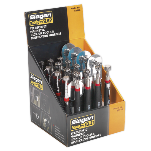 [S0946] Siegen Telescopic Magnetic Pick-Up Tools & Inspection Mirrors - Display Box of 20