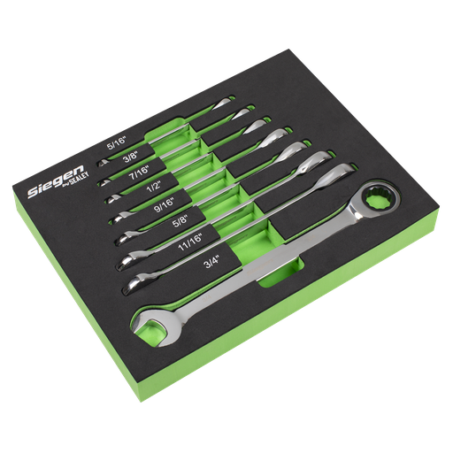 [S0984] Combination Ratchet Spanner Set in EVA Foam Tray 8pc - Imperial