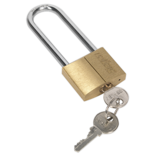 [S0989] Siegen Brass Body Padlock with Brass Cylinder Long Shackle 40mm