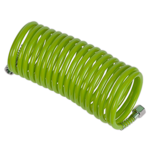 [SA335G] PE Coiled Air Hose with 1/4"BSP Unions 5m x 5mm - Green