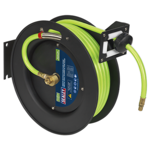 [SA841HV] 15m Retractable High-Visibility TPR Air Hose with Metal Reel 10mm ID