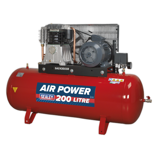 [SAC42055B] 200L Belt Drive Air Compressor with Cast Cylinders 5.5hp 3ph 2-Stage