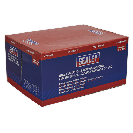 [SCP1501] Multipurpose Smooth White Paper Wipes 73gsm - Dispenser Box of 150 Sheets