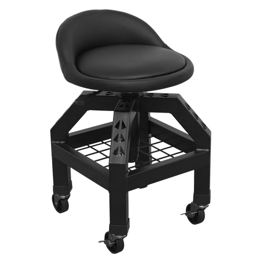 [SCR03B] Premier Industrial Pneumatic Creeper Stool with Adjustable Height Swivel Seat & Back Rest
