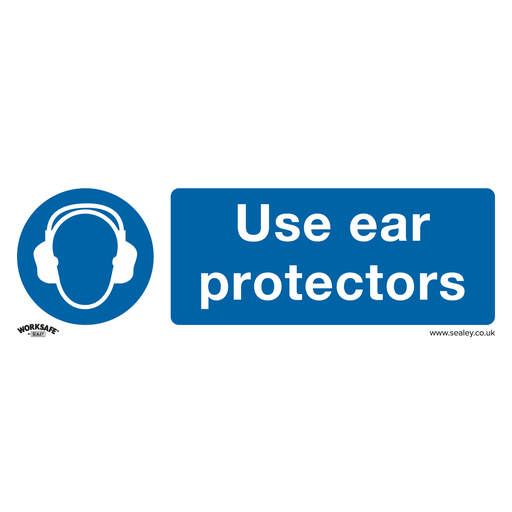 [SS10P10] Worksafe® Use Ear Protectors Safety Sign, Rigid Plastic - Pack of 10