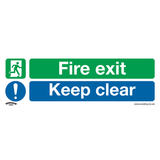 [SS18V10] Worksafe® Fire Exit Keep Clear Safety Sign, Self-Adhesive Vinyl - Pack of 10