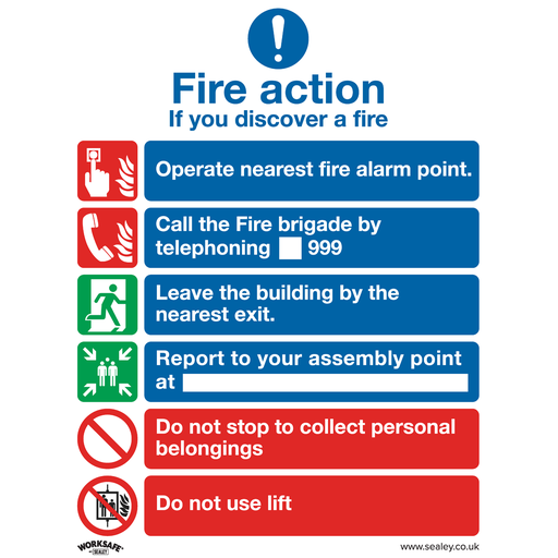 [SS19P10] Worksafe® Fire Action With Lift Safety Sign, Rigid Plastic - Pack of 10