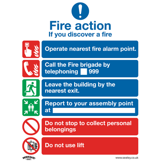 [SS19V1] Worksafe® Fire Action With Lift Safety Sign - Self-Adhesive Vinyl