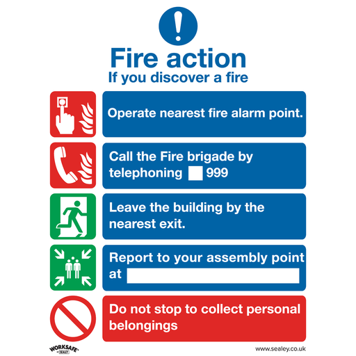 [SS20P10] Worksafe® Fire Action Without Lift Safety Sign, Rigid Plastic - Pack of 10
