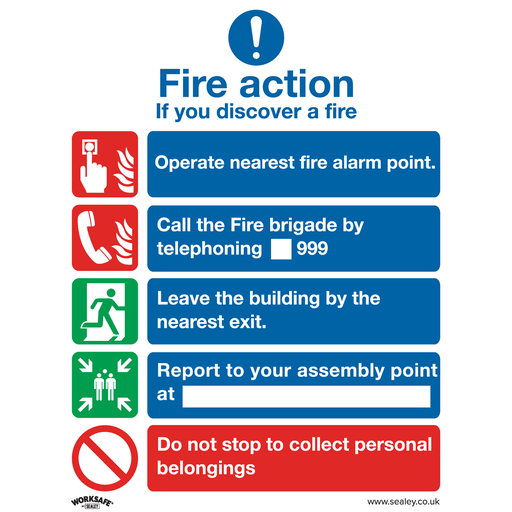 [SS20V10] Worksafe® Fire Action Without Lift Safety Sign, Self-Adhesive Vinyl - Pack of 10