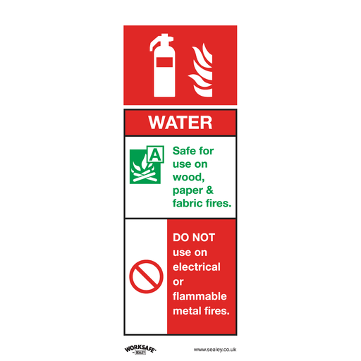 [SS27V10] Worksafe® Water Fire Extinguisher Safety Sign, Self-Adhesive Vinyl - Pack of 10
