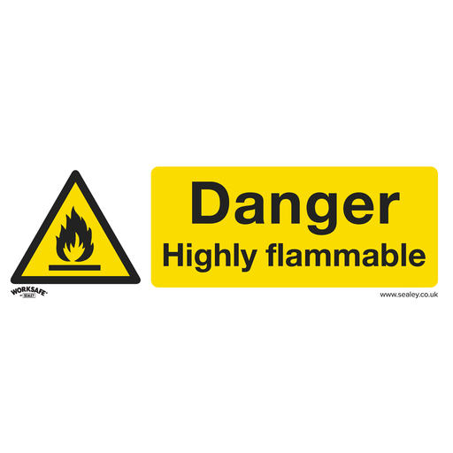 [SS45V10] Worksafe® Danger Highly Flammable Safety Sign, Self-Adhesive Vinyl - Pack of 10
