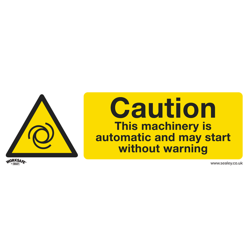 [SS47V10] Caution Automatic Machinery Safety Sign, Self-Adhesive Vinyl - Pack of 10