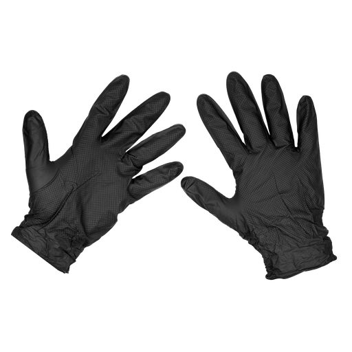 [SSP57L] Diamond Grip Extra-Thick Nitrile Powder-Free Gloves, Black, Large - Pack of 50