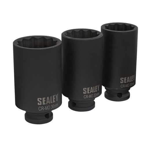 [SX051] Impact Hub Nut Socket Set 1/2"Sq Drive 12-Point 3pc
